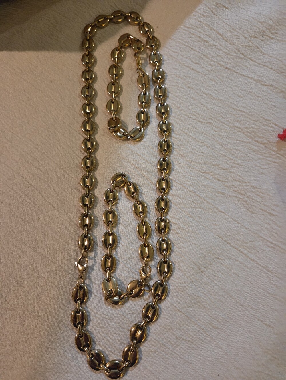 Elegant Gold Coffee Bean Jewelry Set: 2 Bracelets, 1- 11” Drop Necklace NWOT
